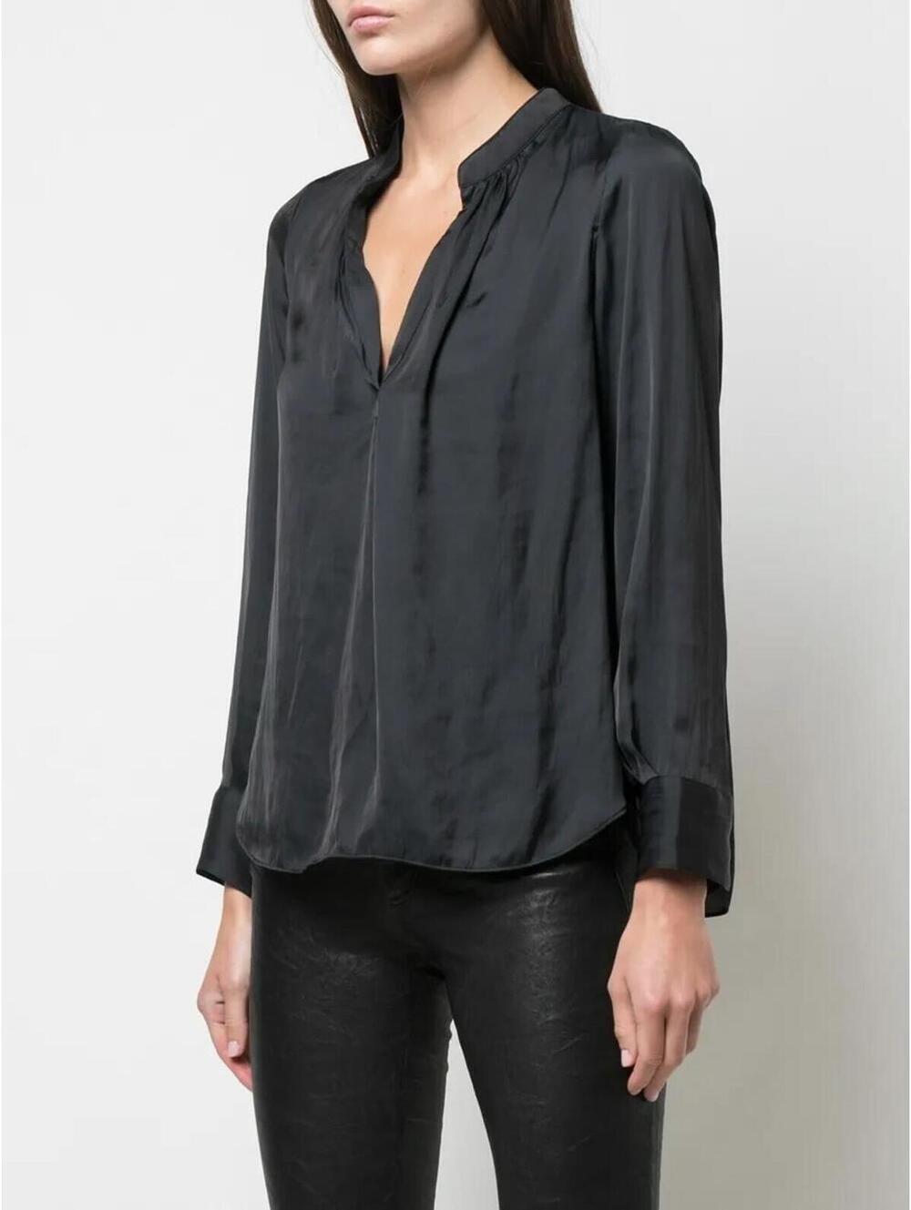 Zadig & Voltaire Tink Satin Tunic Blouse in Black  Size LARGE** FLAW